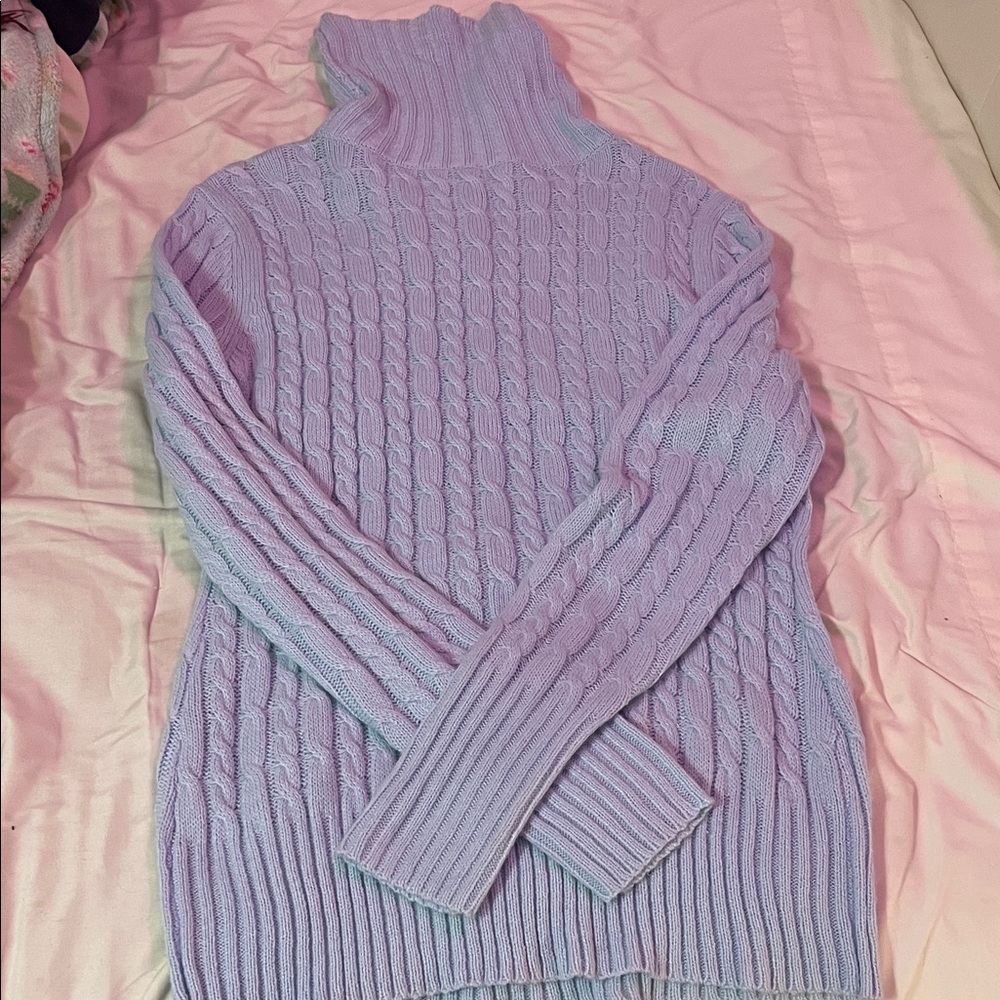 New York & Company Light Purple Cable Knit Turtleneck Sweater